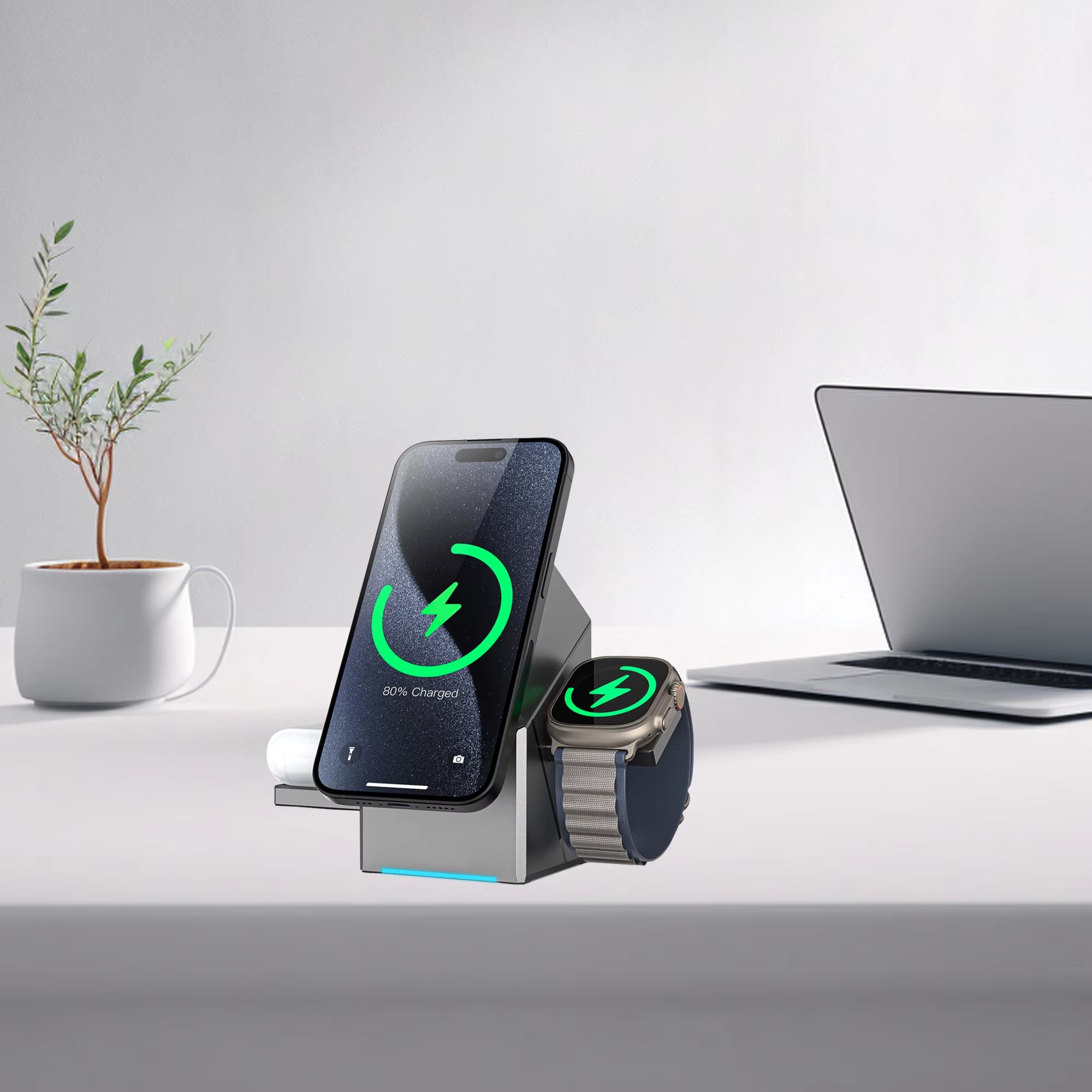 15W Rotatable magnetic 3in1 Wireless Charging Station