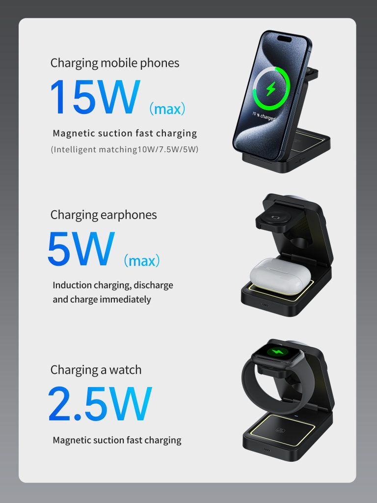 15W Magnetic Folding Desktop Wireless Charger