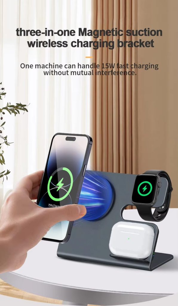 Wireless Charger iPhone Charging Station: 3 in 1 Charger Stand Multiple Devices for Apple - iPhone 16 15 14 Pro Max 13 12 11 - Watch 10 9 8 7 6 5 4 3 2 SE and Ultra Series - Airpods 4 3 2 Pro