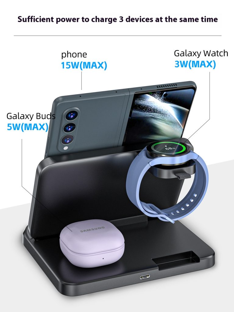 Samsung Wireless Charger 3 in 1 Samsung Charging Station Galaxy Watch Charger Compatible for Samsung S24 Ultra Plus S23 S22 S21 Z Fold Flip 6/5/4/3, Galaxy Watch 7/6/5 Pro/4/3(NOT for Watch Ultra)