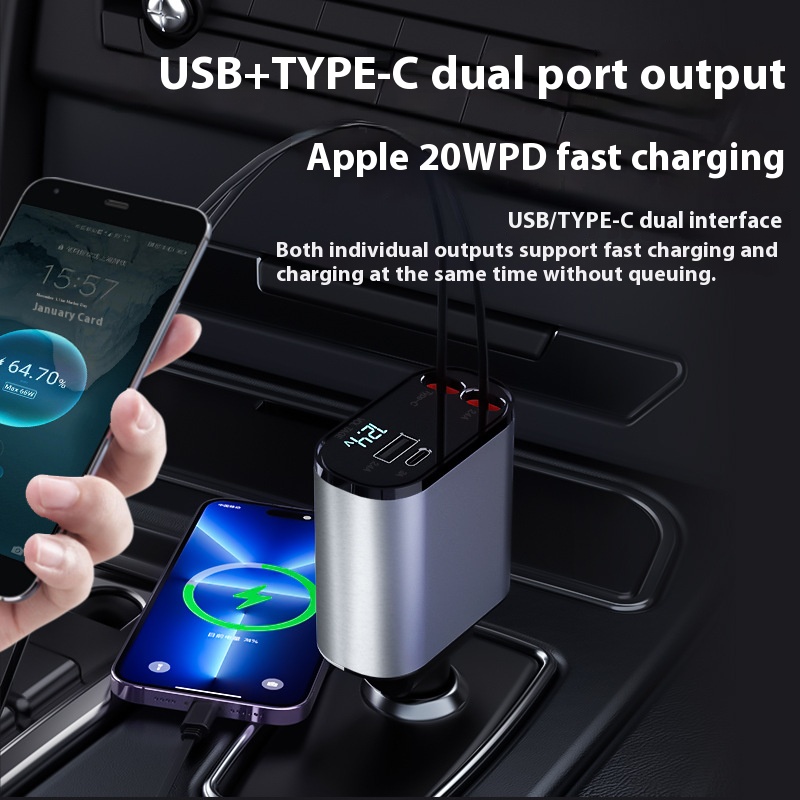 factory 2025 Wholesale 100w cigarette lighter universal phone 4 in 1 usb type c retractable car charger fast charging