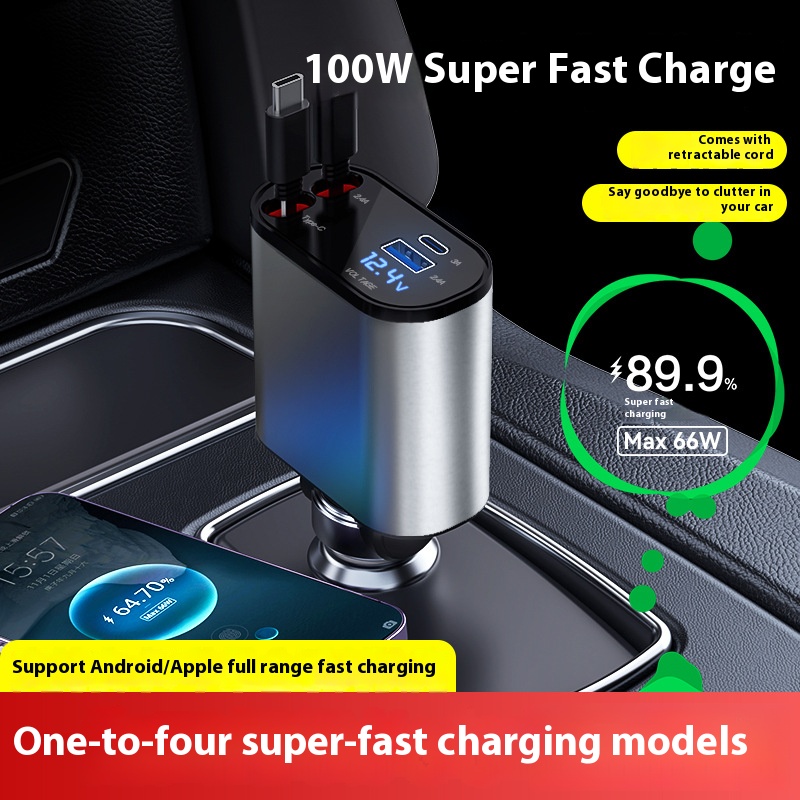 factory 2025 Wholesale 100w cigarette lighter universal phone 4 in 1 usb type c retractable car charger fast charging