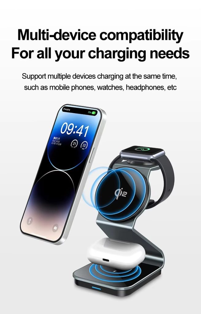 Qi2 3 in 1 wireless charger stand Qi2 wireless charger 3 in 1 charging station compatible with iPhone 14 15 16 series and iWatch