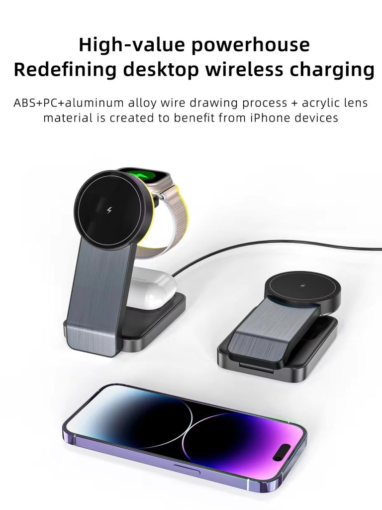 High Quality Foldable Desktop 3 in 1 Magnetic Wireless Charger,new design fast charging wireless phone charger