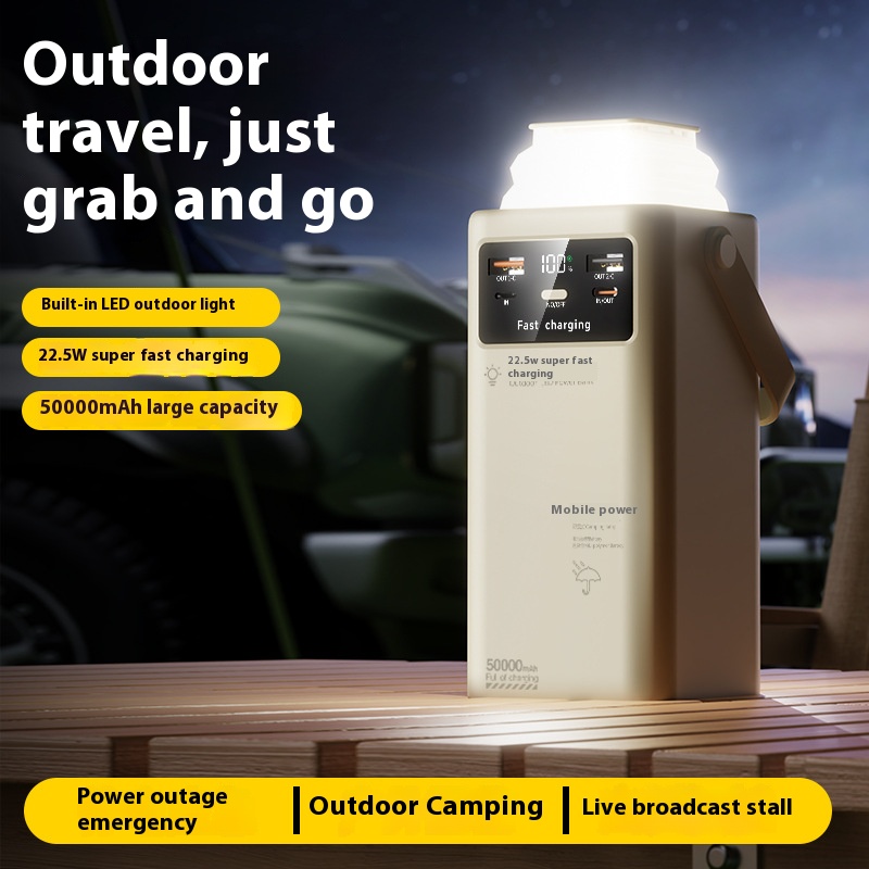 50000mAh Portable Charger Fast Chaging for iPhone 15 or Android Phones, Outdoor mobile power supply With camping LED lights